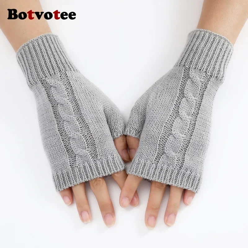 

Botvotee Half Finger Winter Gloves for Women Winter Soft Warm Knitting Arm Gloves Warm Fingerless White Red Mitten Guantes