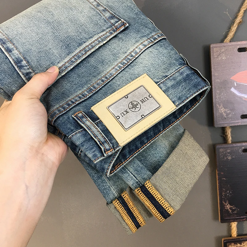 

Vintage Ripped Stretch Denim Jeans for Men - Summer Lightweight American High-Street Fashion Slim Straight-Cut Cropped Pants