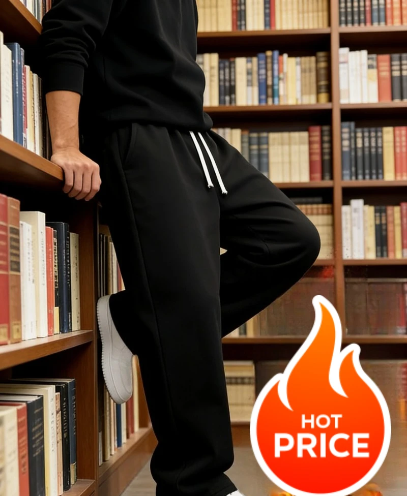 

Men's American street style warm casual trousers black and gray straight leg trousers athletic and fitness trousers streetwear