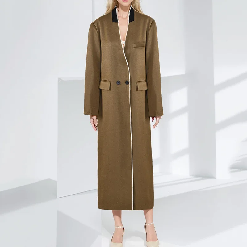 Korean Style Fashionable Profile Retro Trench Coat Women's Spring New Elegant Slimming V-Neckline Long Casual Fashion