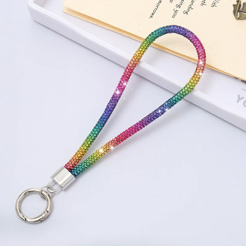 10pcs/set Glitter Bright Bling Bling Keychain Diamond Crystal Anti-lost Rope Chain Straps Rhinestone Phone Lanyard Hanging Cord