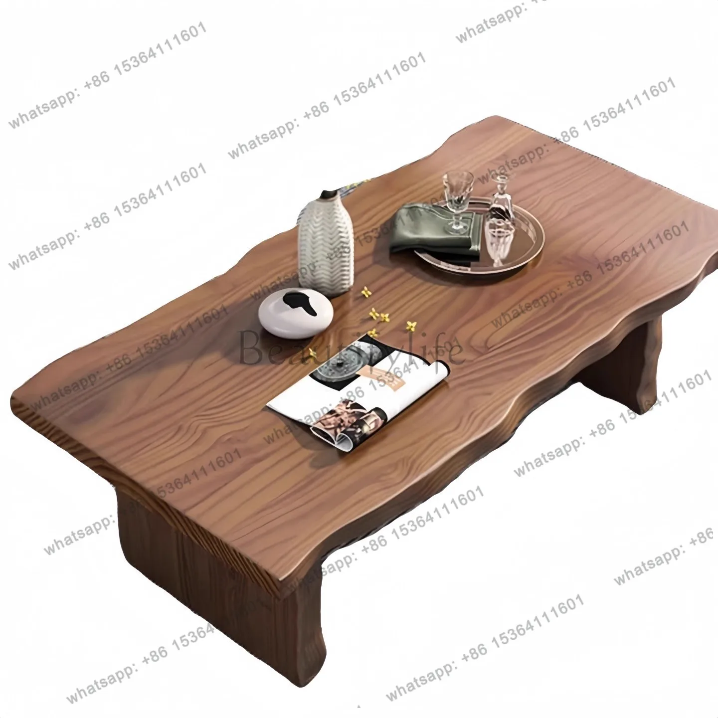 

New Chinese-style household living room solid wood coffee table, log natural edge Kung Fu tea table