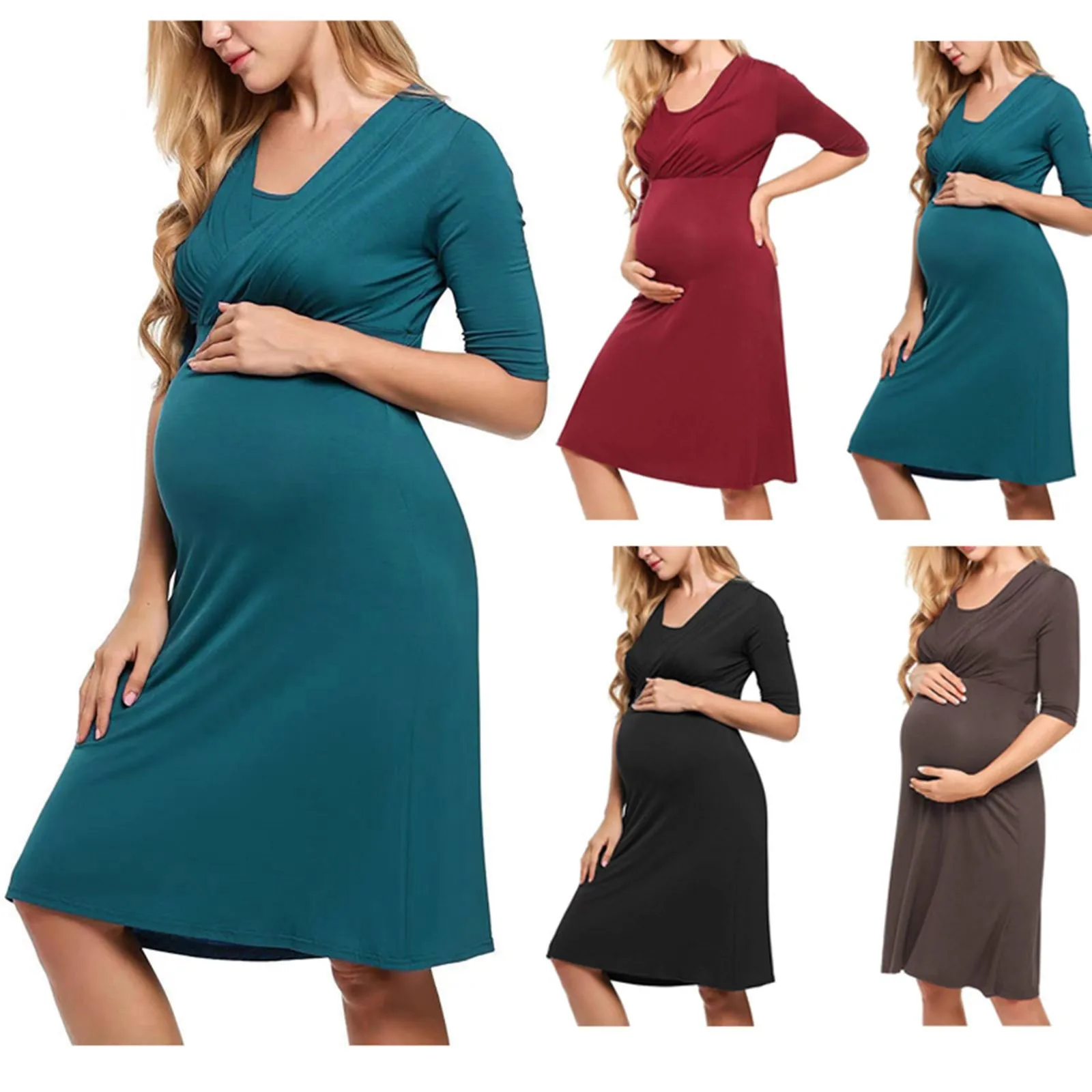 2023 New Breastfeeding Nightwear Women Pregnant Maternity Solid Color Tunic Breastfeeding Summer Comfy Maternity Dress Vestido