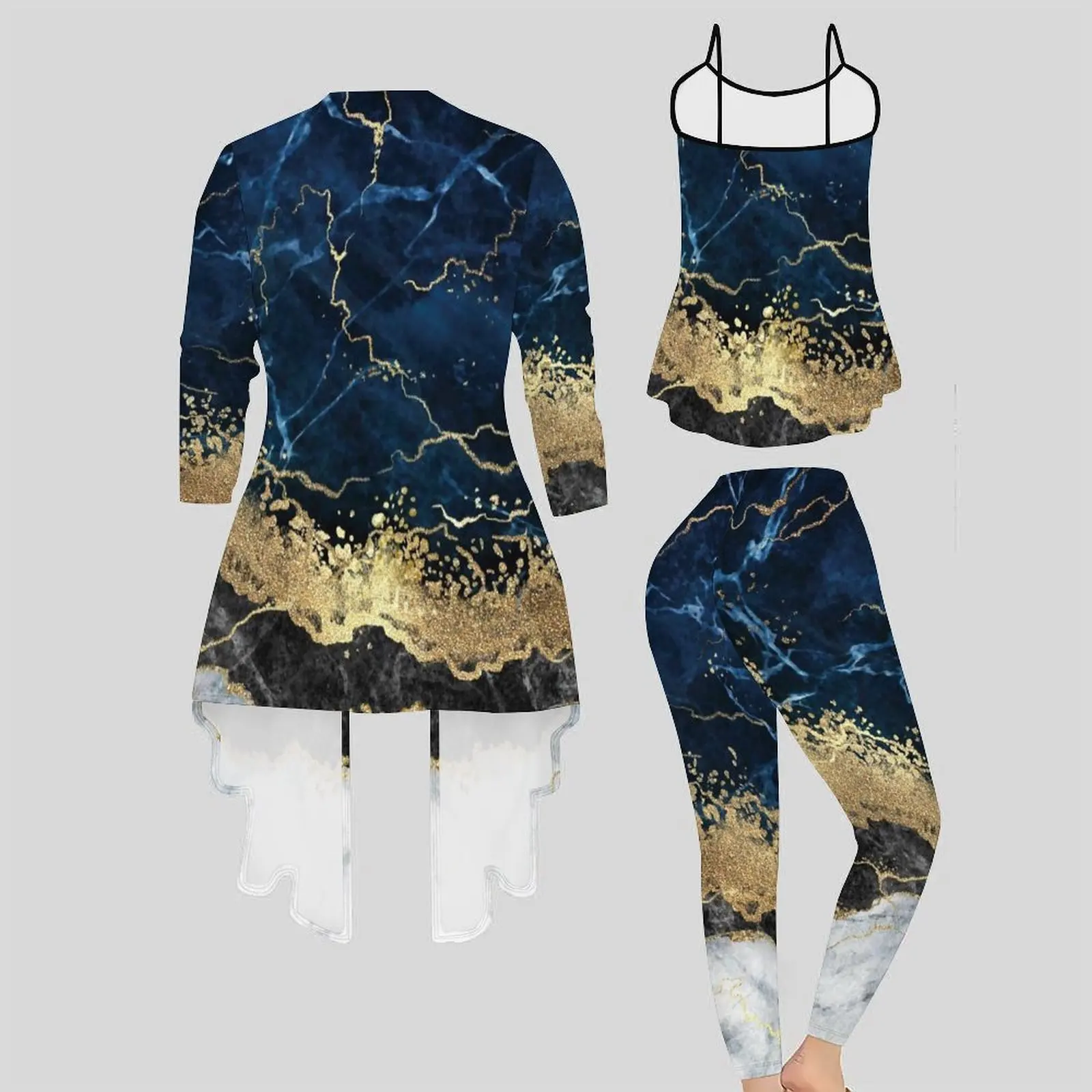 Winter Elegant Tight Pants Daily Street Casua Set Autumn Women's Printed Coat Sexy Vest Fashion Three Piece Set view 3