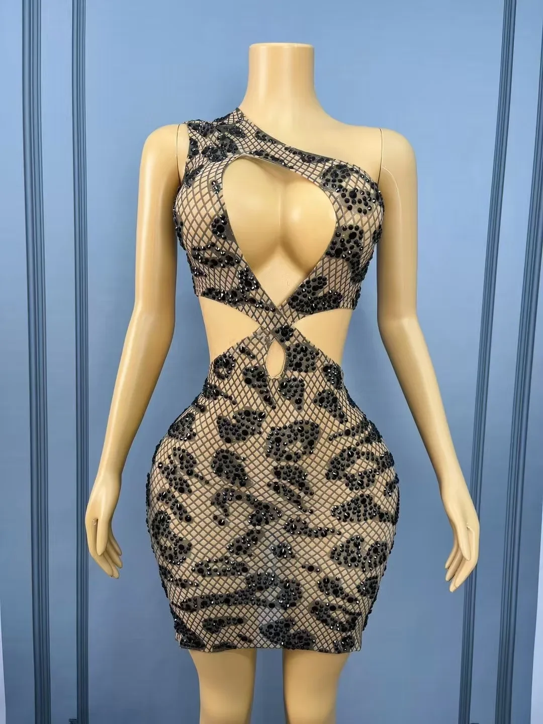 Traje de fiesta para niña, traje de lujo para niña, traje de fiesta de lujo, Vestido corto calado con diamantes de imitación de lujo, mangas sexys para mujer