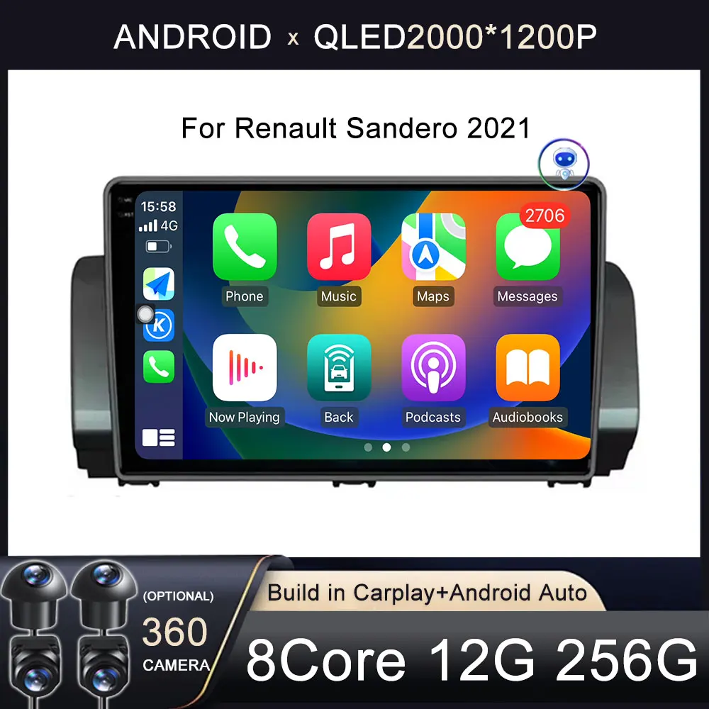 For Renault Sandero 2021 Car Radio Stereo Multimedia Video Player Navigation GPS CarPlay SWC 9