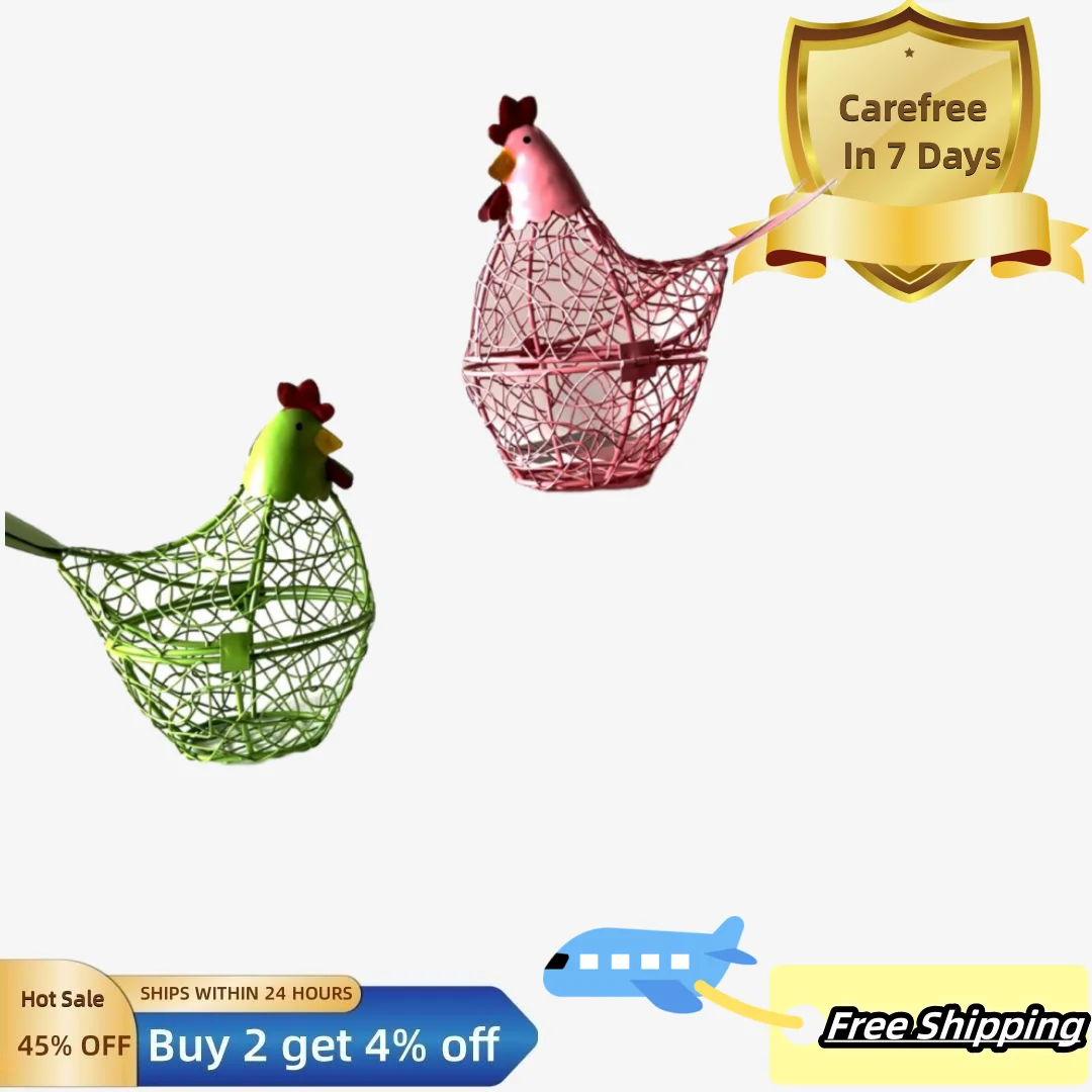 Egg Basket Iron Wire Chicken Shaped Egg Holder Easter Eggs Storage Basket for Kitchen Home Decorations