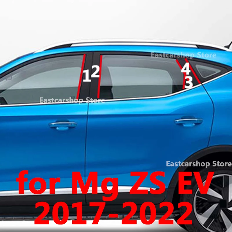 

For MG ZS EV 2022 2021 2017-2020 Car B C Pillar Middle Central Column PC Window Glossy Black Decoration Sticker Cover