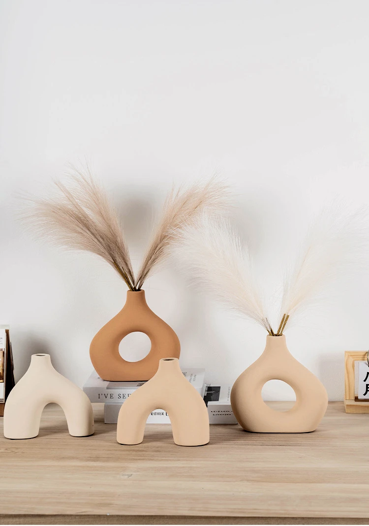 

Simple art cream wind ceramic vase dried flower arrangement living room Nordic light luxury home decorative ornament vases