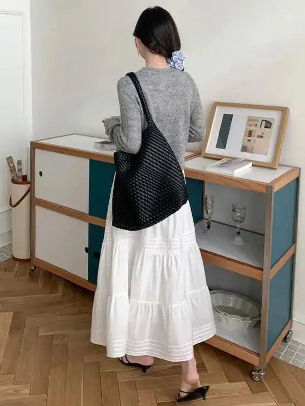 Gonna longuette bianca retrò Gonna ombrello a trapezio allentata primavera estate da donna Vita alta Gonna torta versatile Donna Premium Faion