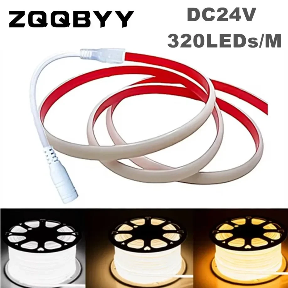 

Flexible COB LED Light Strip DC24V LED Tape 320LEDs/M CRI90 COB IP68 Waterproof Silicone Tube High Density Liner LED Strip Lamp