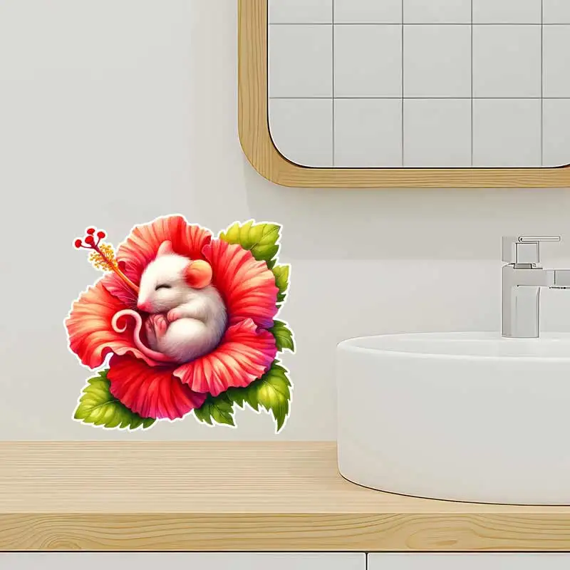 Mice Sleeping in Flowers Wall Sticker Living Room Sofa Background Decoration Wallpaper For Home Decor Kids room Art Decals S919