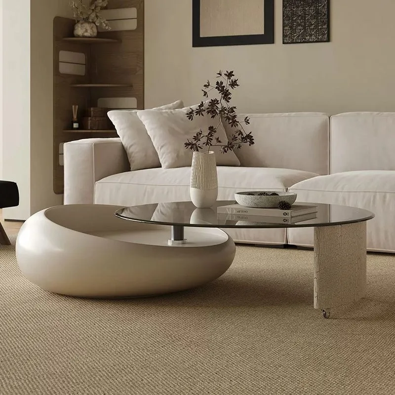 Rotary sliding combined coffee table round creative advanced art glass coffee table living room Italian furniture accessories