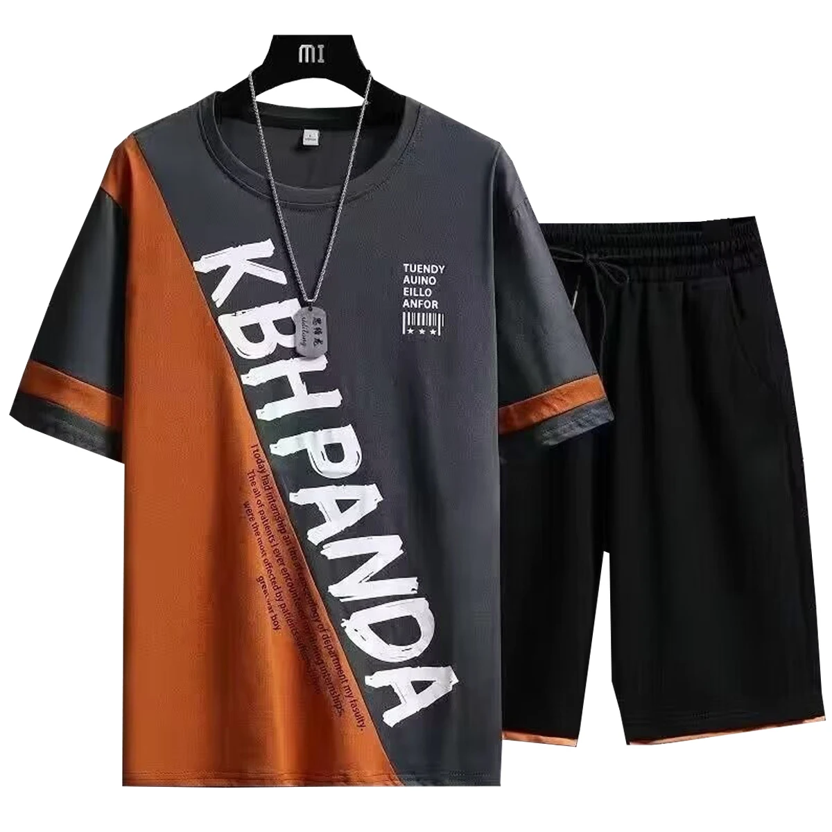 Men's Short Sleeved Round Neck T-shirt Casual Five Quarter Shorts Set Gradient Color Summer Sports Young Student Clothing