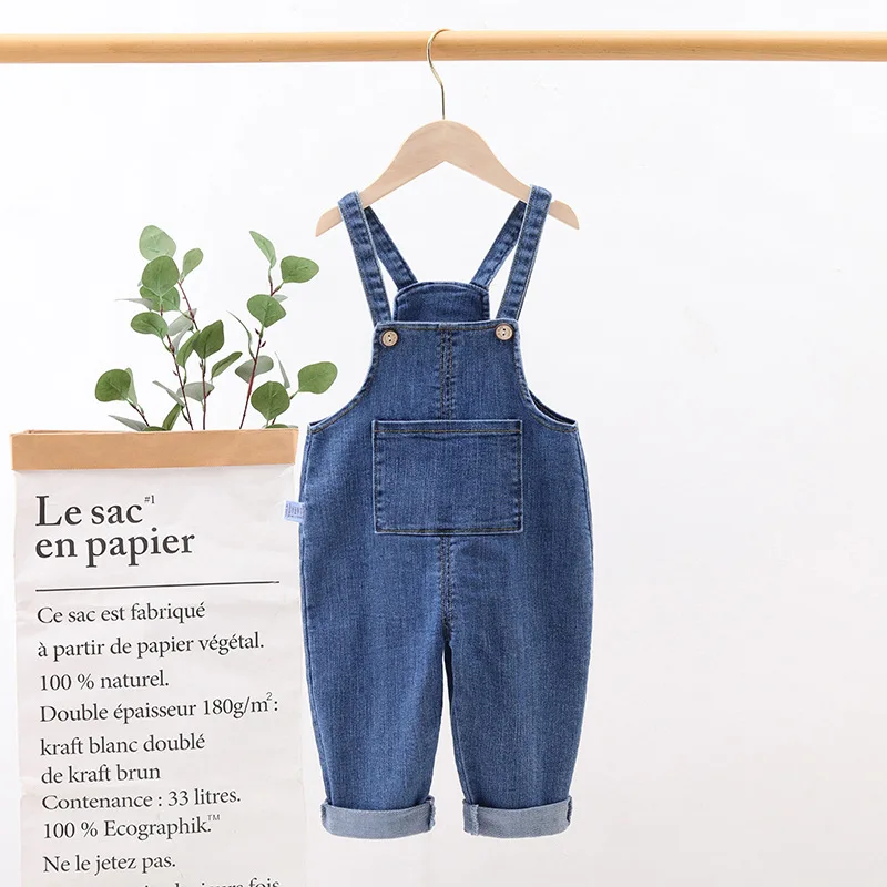 Children\'s Thin Denim Suspender Trousers Spring Summer Baby Girls\' Jumpsuit Korean Loose Jeans Pants Casual Boys Overalls