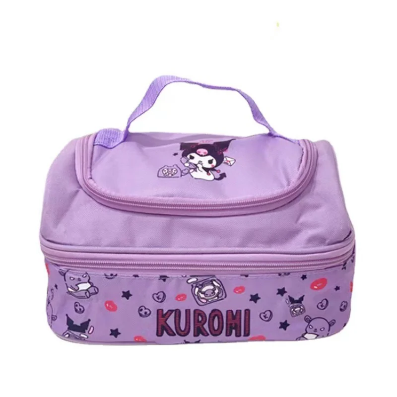 Kawaii Sanrioed Anime MyMelody Kuromi Cinnamoroll Food Lunch Bag Double Flip Insulation Bag uscire borsa portatile per il pranzo