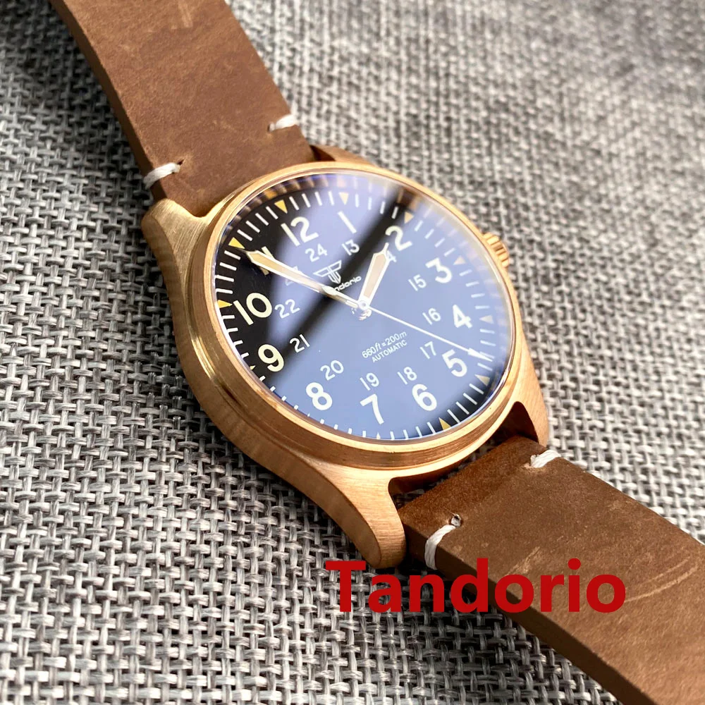 39mm Tandorio 20ATM Diving NH35A PT5000 Movement Solid Cusn8 Bronze Sapphire Glass Automatic Pilot Men Vintage Watch Luminous