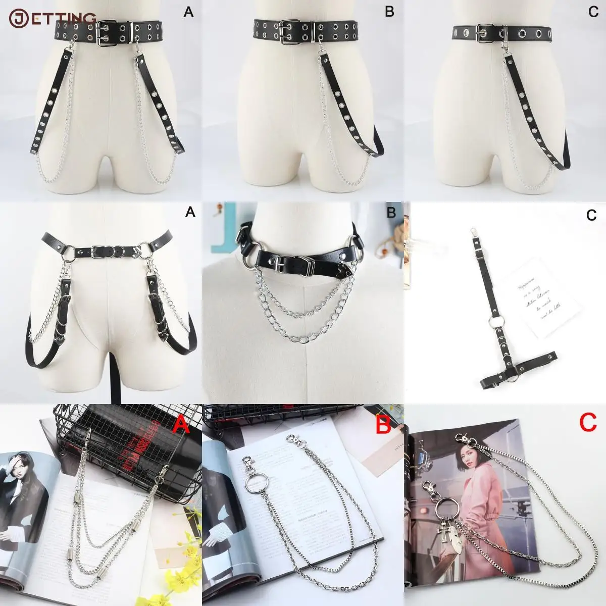 

1pcs Black Women Adjustable Chain Belt Punk Hip-hop Belt With Chain Gothic Leather Waist Belt For Women Female Punk Belt