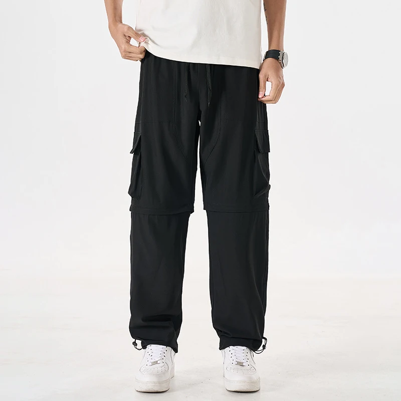 Spring Summer New Multi-Pocket Loose Workwear Casual Pants Men's Breathable Two-Way Wearable Nine-Piece Diaper Work Trousers