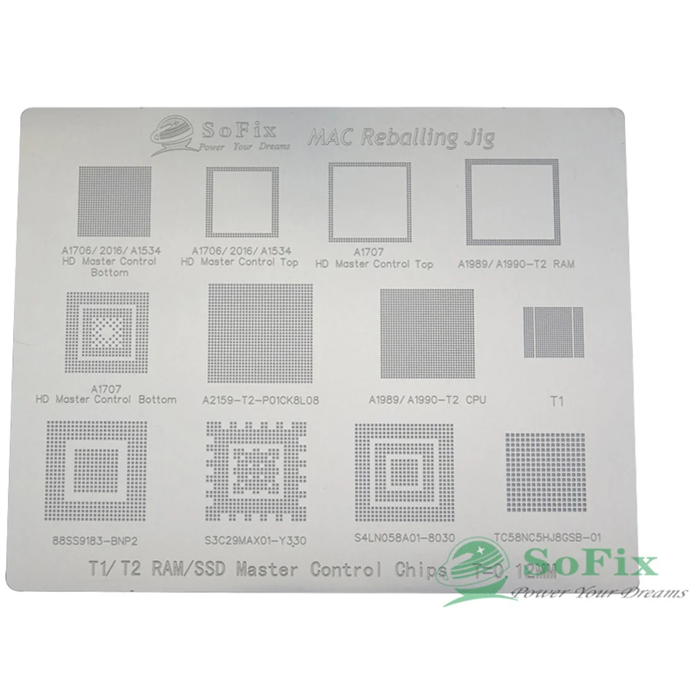 Sofix 2016-2022 WIFI T1 T2 M1 M2 PMU SMC Reballing Logic Board BGA Chip Reballing Stencil Integrated Tin Net for Macbook Repair