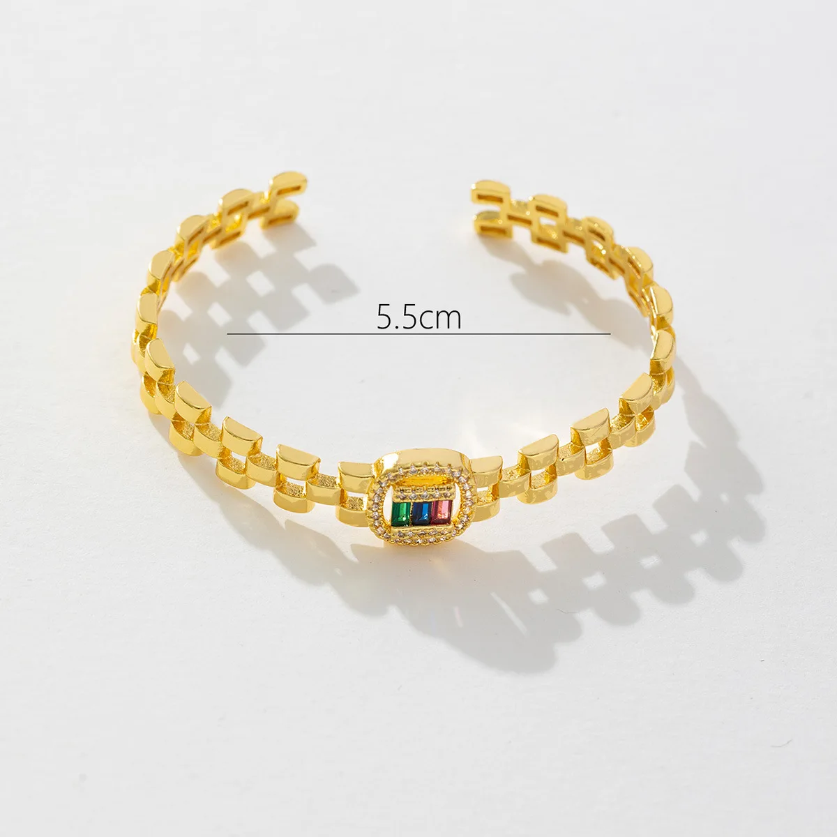 New Personalized Micro Inlaid Colored Zircon Watch Chain Bracelet, Small and Versatile, Creative Open Women's Bracelet