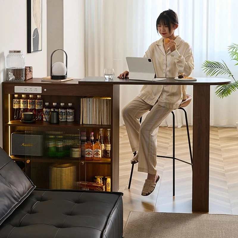 طاولات بار من الخشب الصلب القديم، أثاث المطبخ، خزانة تخزين زجاجية، مصمم نورديك، طاولة عالية للمنزل، طاولة تلسكوبية