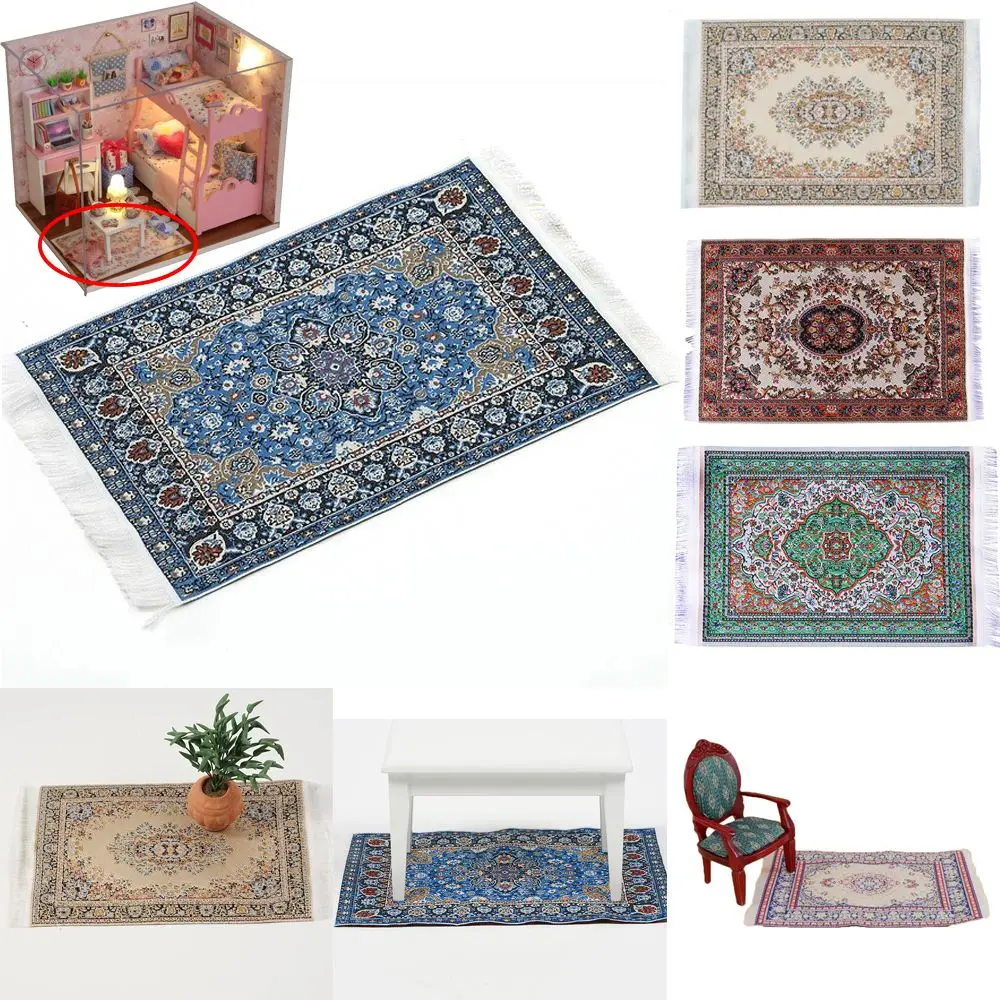 Floral Pattern Mat Turkish Style Mini House Decor Floor Coverings Miniature Weaving Rug Doll Accessories Dollhouse Carpet