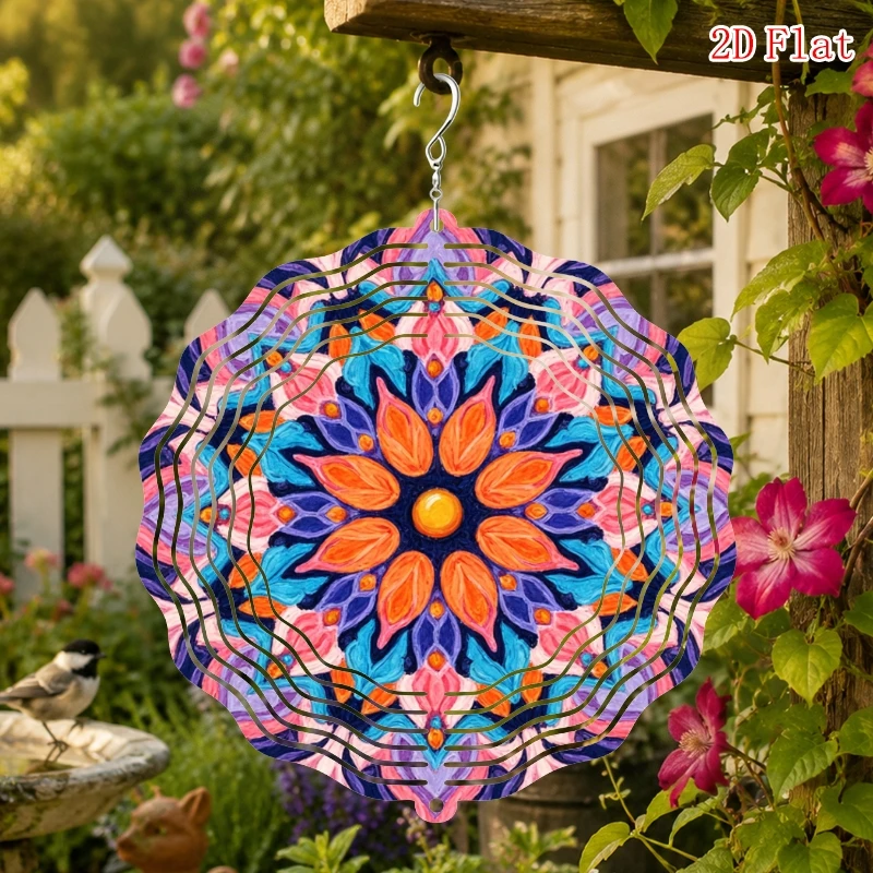 2D Flat Design, Mandala Art, No Electricity Required, with Rotating Hook, 360 DIY Creative Wind Chime