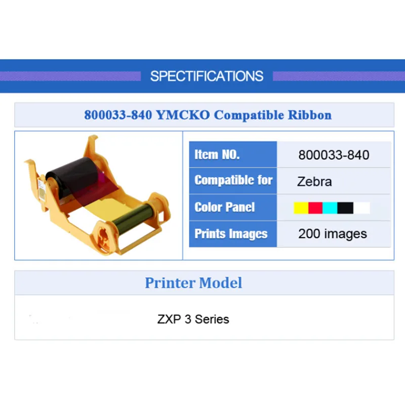 Imagem -02 - Fita Colorida para Impressora de Cartões Zebra Ymcko Compatível com Zebra Zxp3 200 Impressões 800033840