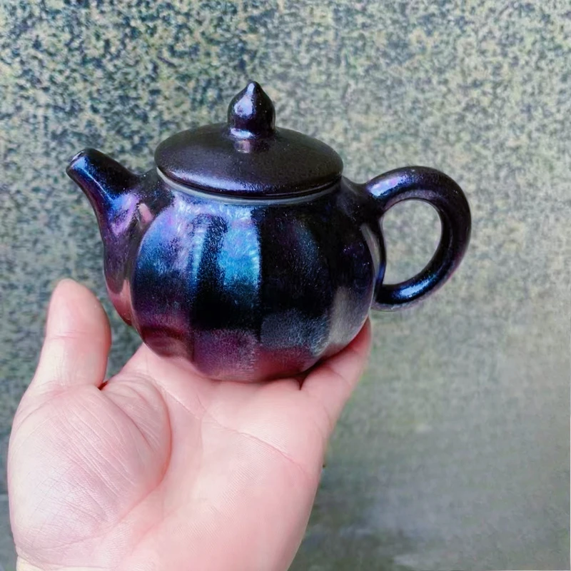 Yaoyuan built teapot Carefully selected high-quality iron tires Kiln changed colorful oil drip tea single pot Household tea set