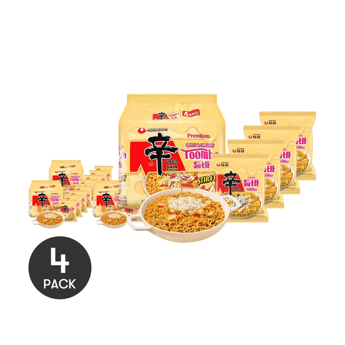 [4Packs] NONGSHIM Shin Ramyun Toomba - Spicy Creamy Stir Fry Instant Ramen Noodles , 4.83oz*4Packs*4 Packs[Yami Exclusive]