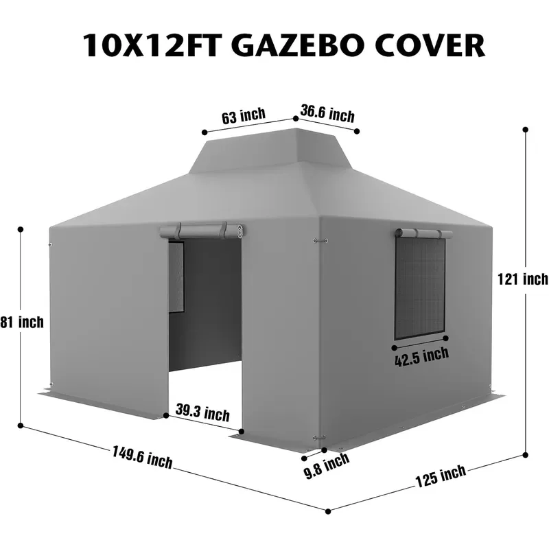 10 x 12 Universal Winter Gazebo Cover Waterproof Enclosed Cover with Sidewalls Ventilated Mesh Windows Outdoor Storage Cover