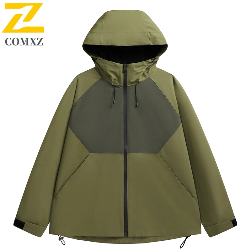 

2025 New Autumn Soft Shell Jacket Men's Fashion Brand Splicing Waterproof Windbreaker Outdoor Hiking Fishing Cap Rainproof Coat