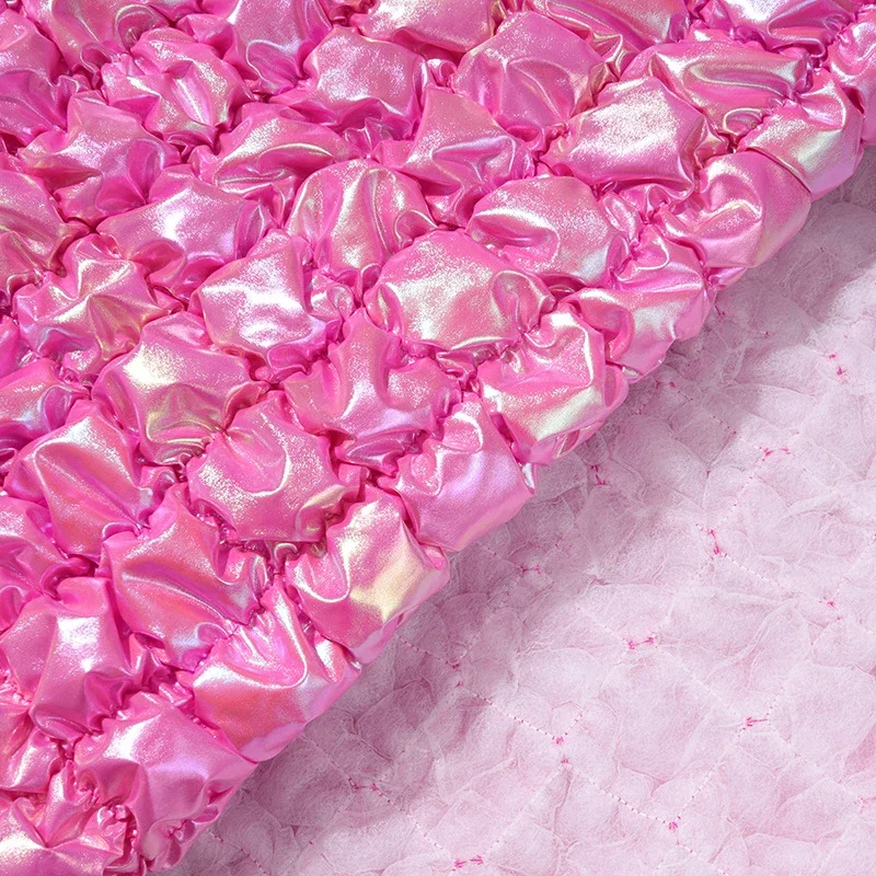 Picture 4: 100cm Waterproof 3D Bubble Quilted Puff PU Fabric Cotton Padded Embossed Plaid For DIY Coat Jacket Bag Car Upholstery Material