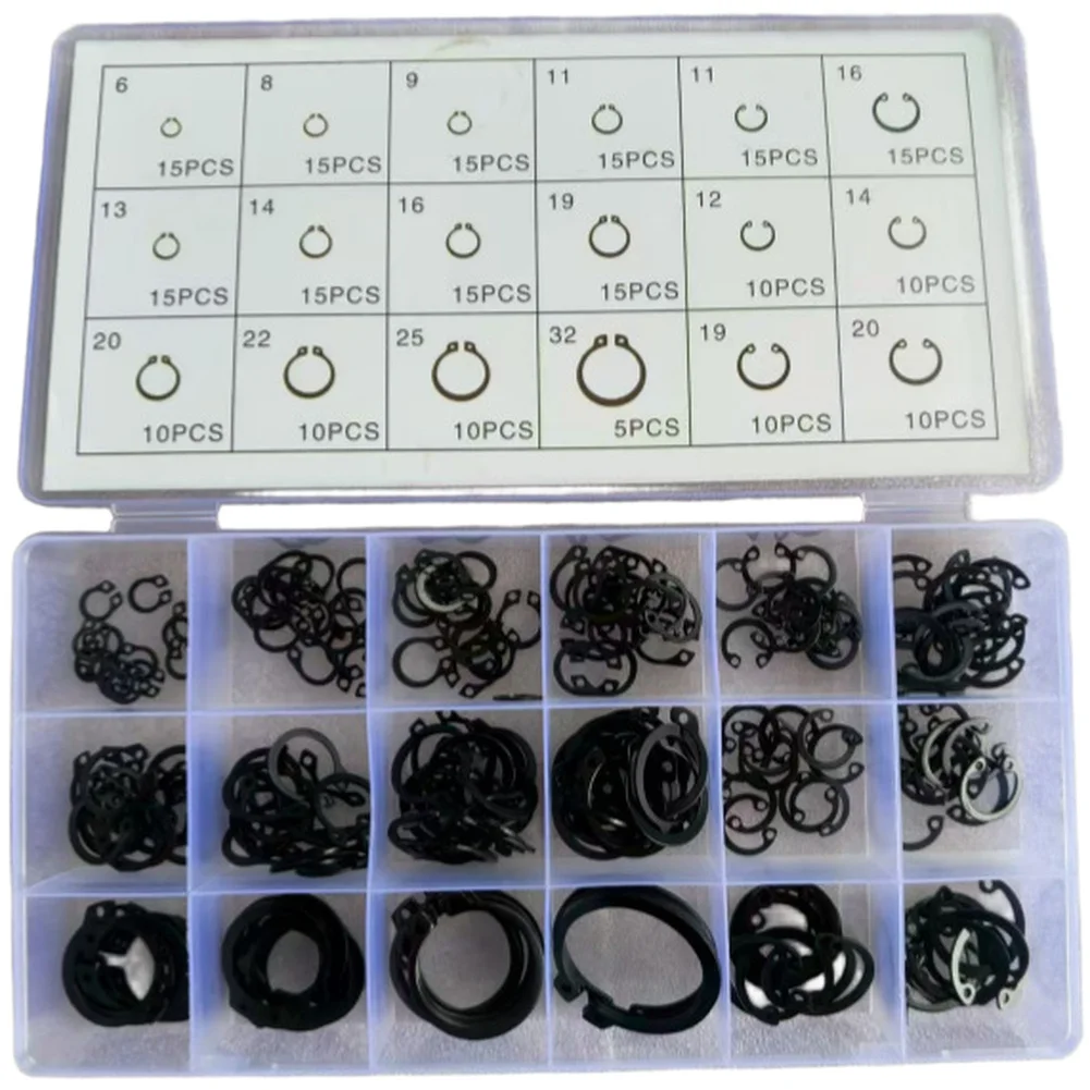 

225 шт., набор автомобильных стопорных колец, черная внутренняя карта C-типа, открытое стопорное кольцо, эластичное кольцо, аксессуары для интерьера из нержавеющей стали