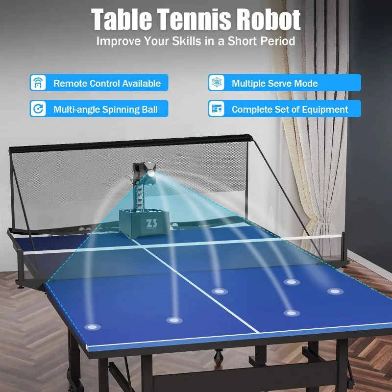 Table Tennis Robot with Net&100 Ball Ping Pong Ball Machine 10 Mode Pitching Machine for Gym School Training Center