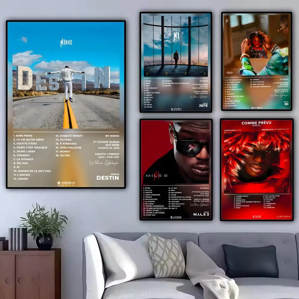 French Rapper N-ninho Poster Modern and Elegant Wall Stickers for Home Decor Living Room Dormitory Wall Art