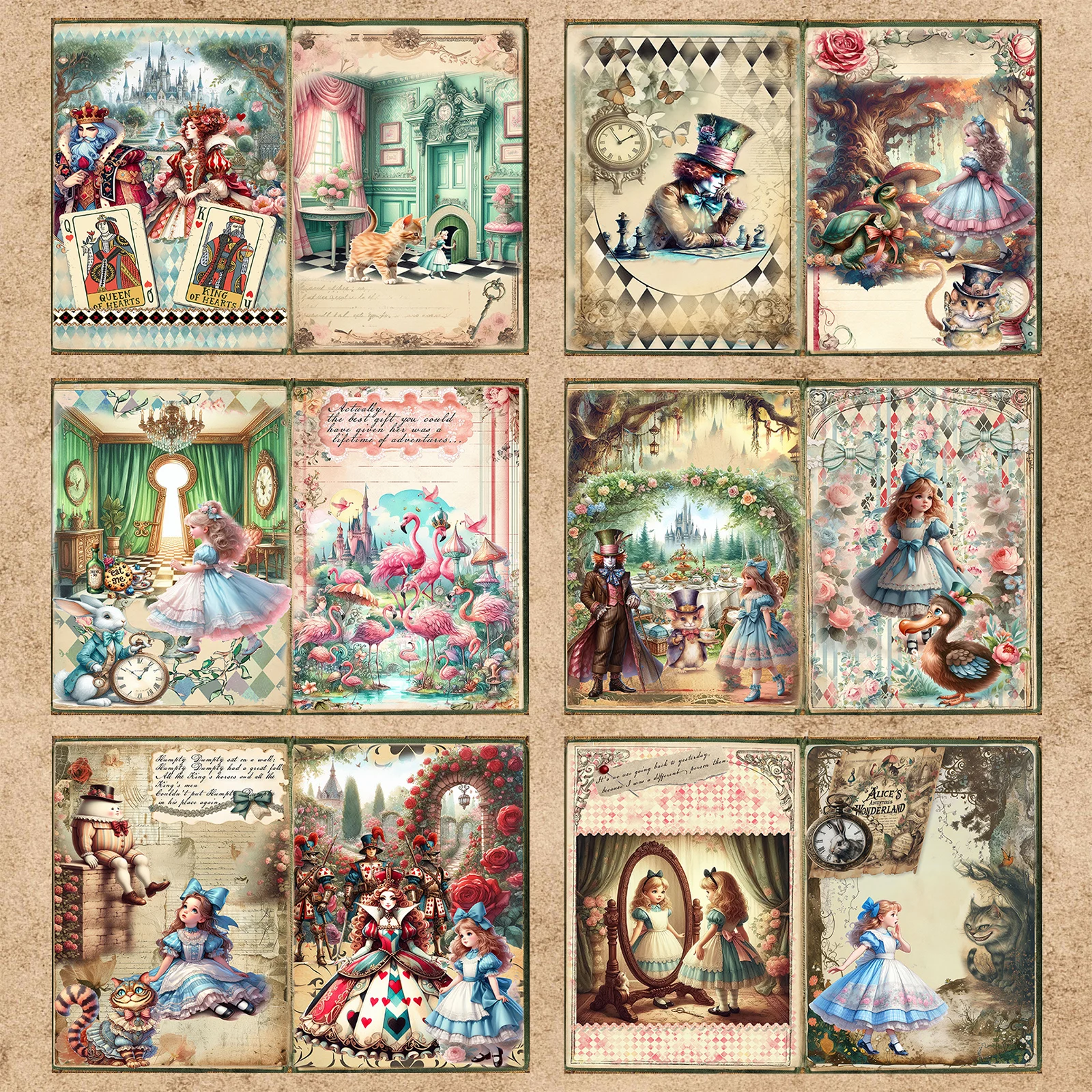 15 Sheets A5 Size Alice In Wonderland Poker Clown Background Vintage Grunge Journal Planning Scrapbooking