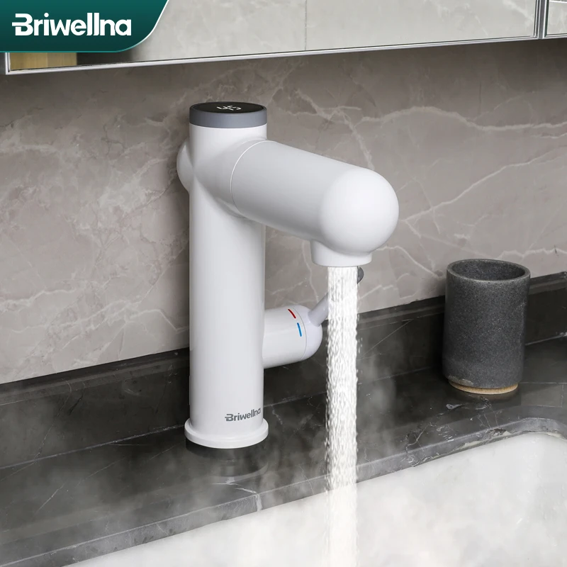 

Briwellna 220V Water Heater Flowing Heater For Home Single Level Basin Faucet 2 in 1 Tankless Water Heating Tap Electric Geyser