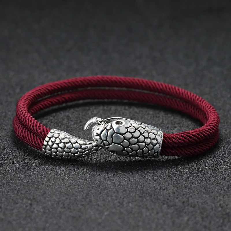 Men Goth Style Snake Bracelet Lucky Red Double Rope Braclet Outdoor Survival Year of the Snake Cord Chain Armband Jewelry