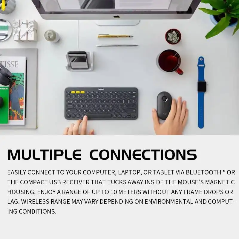 Logitech M350 Pebble Wireless Mouse – Silent Clicks, Slim Portable Design, 18-Month Battery, Bluetooth/USB Connect for Home