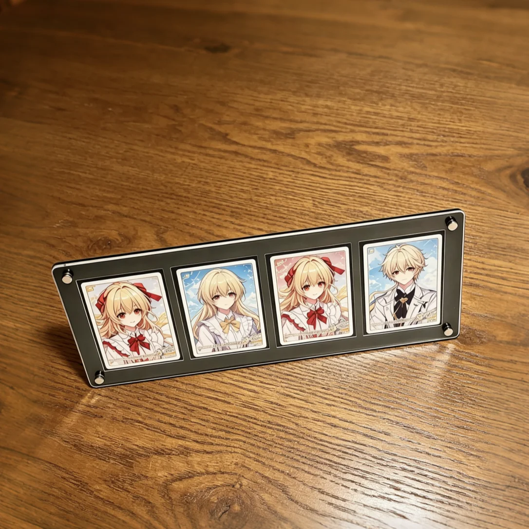 Black 4‑Slot Acrylic Card Display Stand 35PT Card Holder Desktop Showcase for PTCG TCG YGO Collectible Trading Cards
