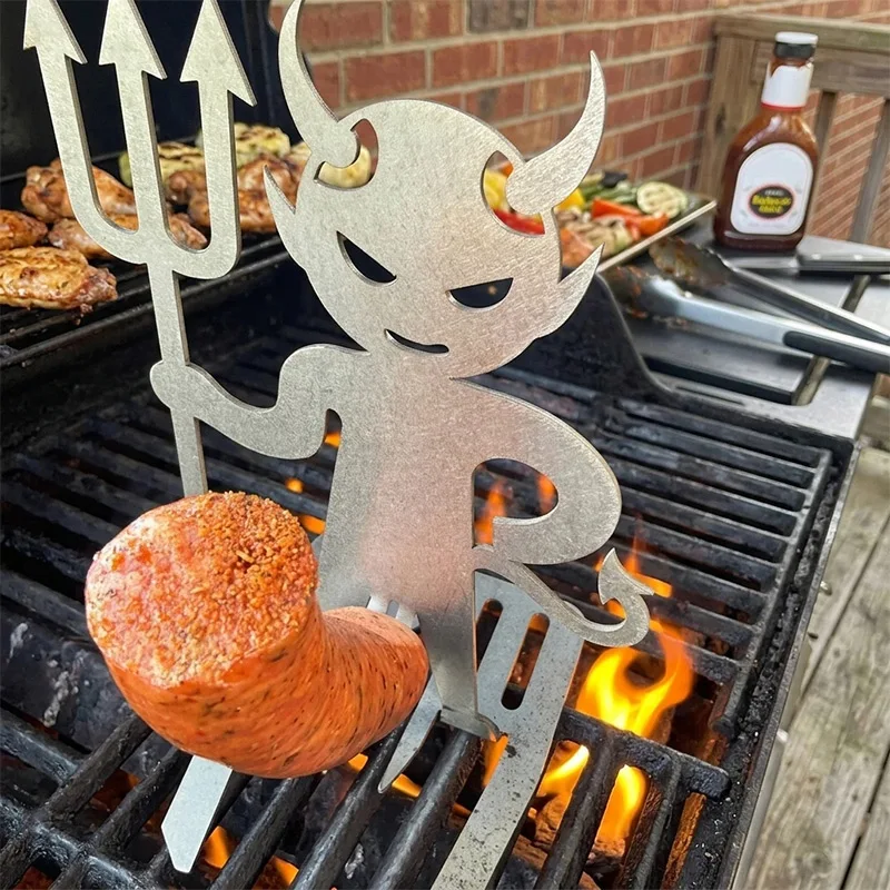 Stainless Steel Human Shaped Triple Prong Hot Dog Holder Sausage Holder For BBQ Outdoor Cooking Funny Birthday Gifts Gift
