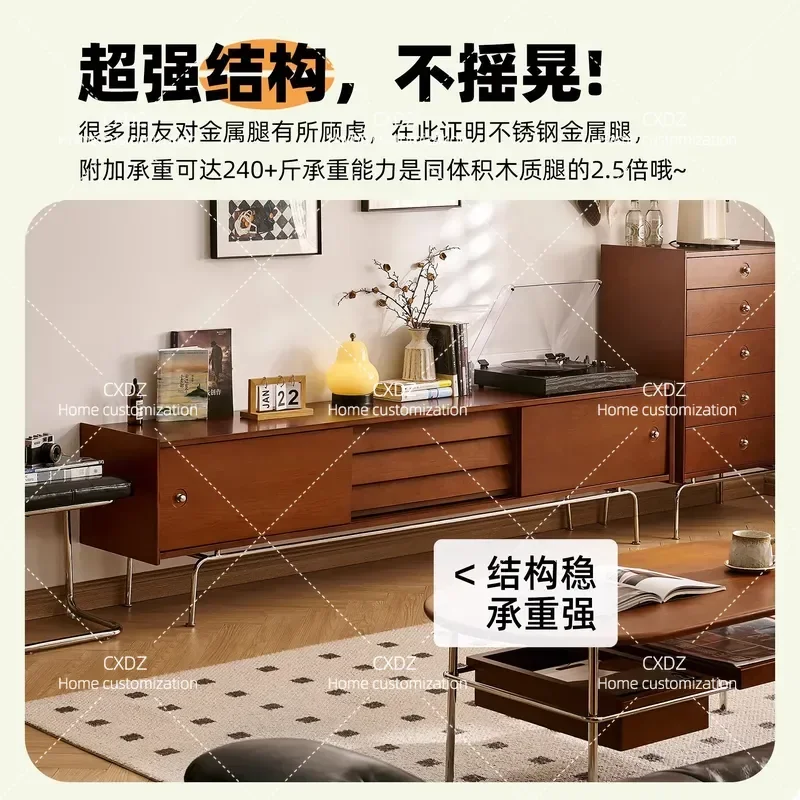 Retro Solid Wood TV Cabinet Small Apartment Mid Century Modern Furniture Nordic Living Room Wall Unit Combination White