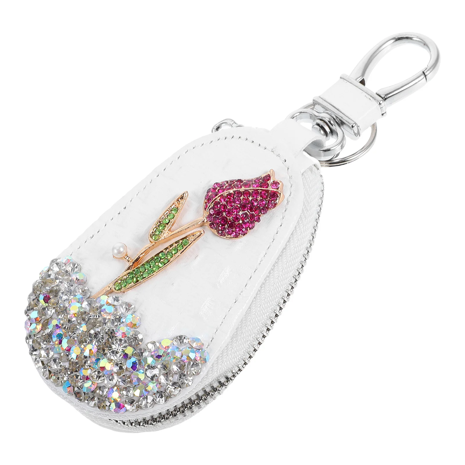 

Bling Rhinestones Rose Car Key Bag Protector Portable Keychain Pouch Case Cover Elegant Car Remote Holder Keychain Case