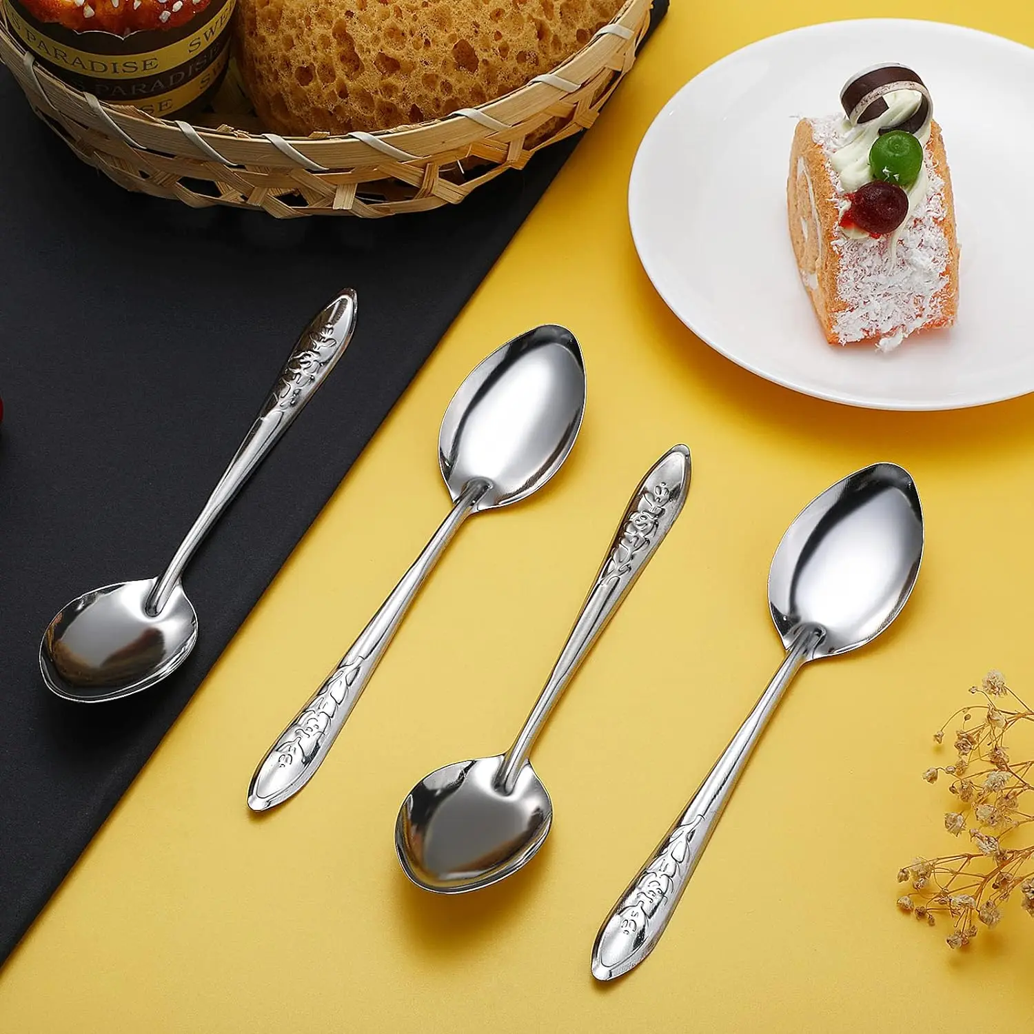 5/10pcs Stainless Steel Teaspoon Silver Mirror Flatware Soup Rice Dinner Dessert Watermelon Spoons Tableware Kitchen Utensils