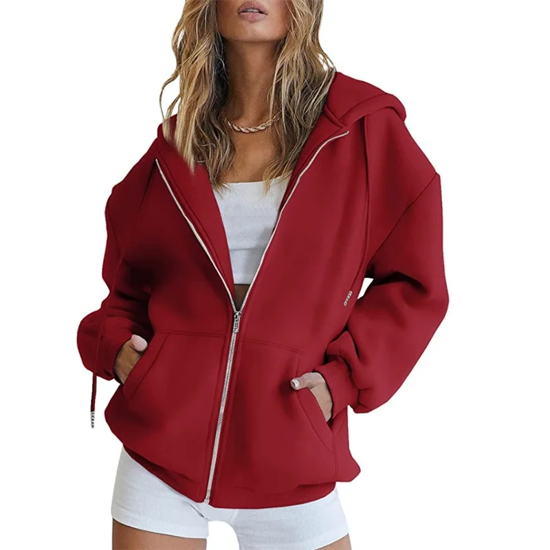 2023 Women's Fashion Warm Leisure Sports Hoodie Coat Jacket Hoodie Cardigan Loose Coat