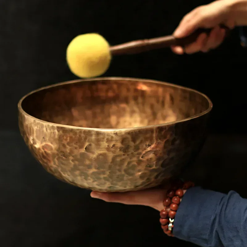 Grande tibetano cantando tigela Set, Vintage Brass Bowl, som instrumento de cura, cobre Bonsai, meditação bonita