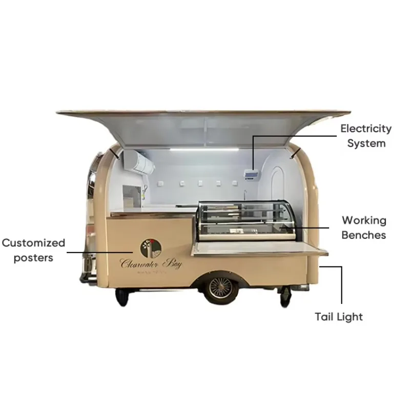 Round Fiberglass Towable Food Trailer Motorcycle Cart for Ice Cream & Chips Versatile Multi-Use Mobile Kitchen