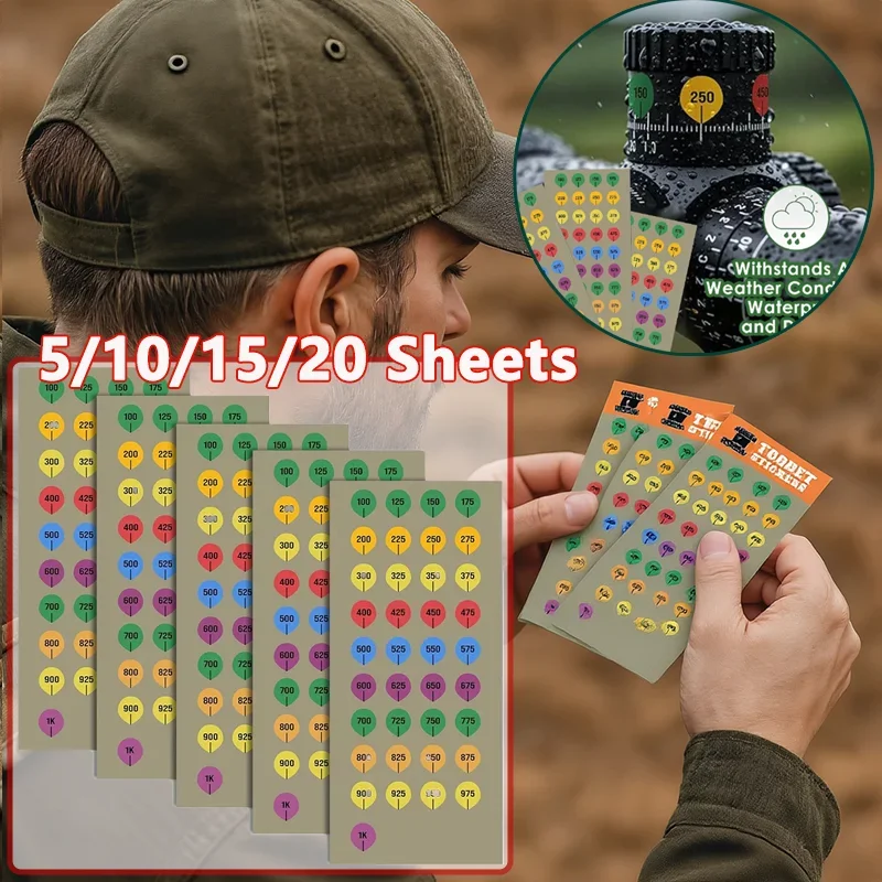 Newly upgraded 5-20 Sheets Rifle Scope Turret Sticker Rifle Scope Turret Tags For Long Range Shooting Hunting Fit Most Scope Cap